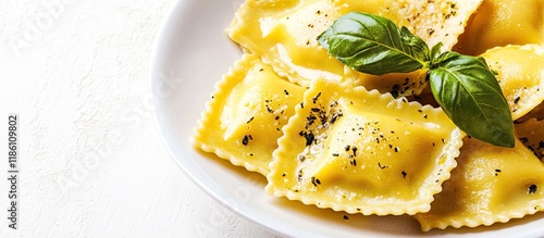 Delicious ravioli on a whit...