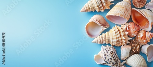 seashells against a blue ba...