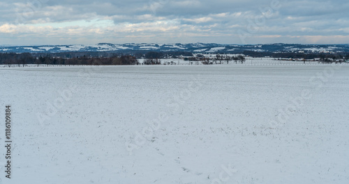 View above Komorni Lhotka village in Czech republic during winter photo