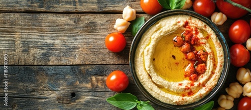 Chickpea hummus drizzled wi...