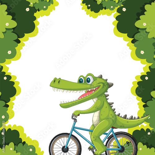 Crocodile Riding a Bicycle in Nature