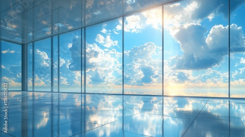 Stunning Sky View from Modern Building Interior.
