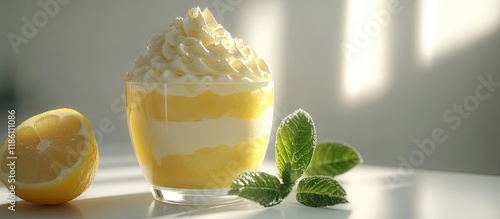 Lemon mousse in a cup on a ...