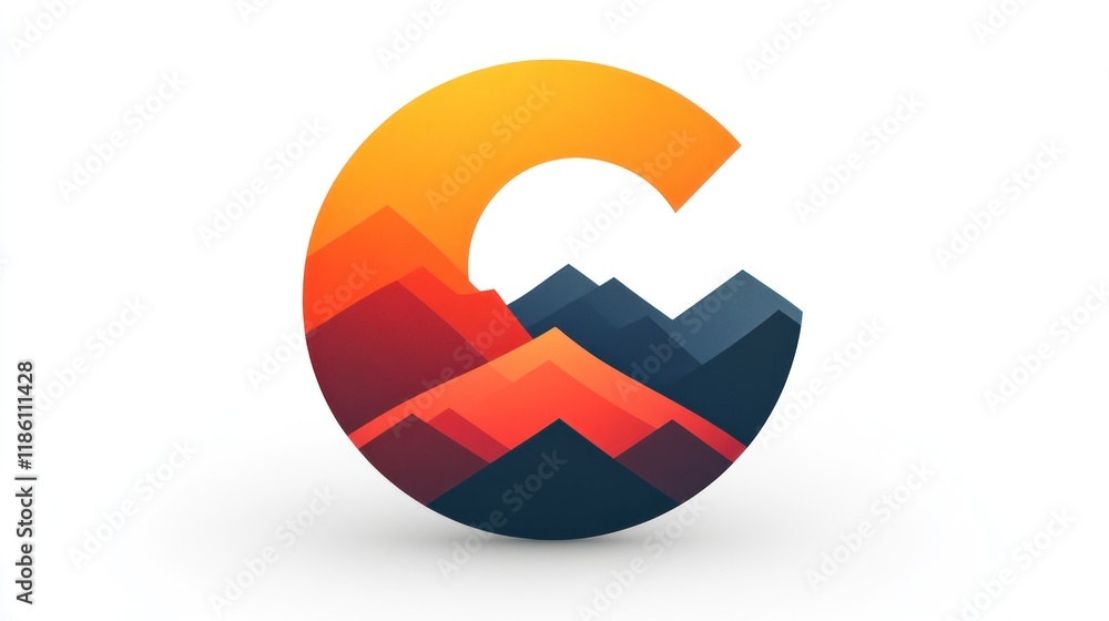 Abstract letter C logo with mountain landscape design. Abstract letter C logo with mountain landscape design.