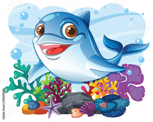 Cheerful Dolphin in Vibrant Coral Reef