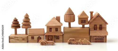 Wooden toy house set agains...