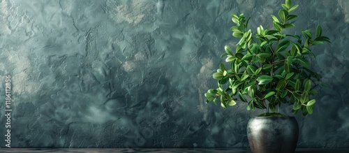 Green plant in a metal vase...