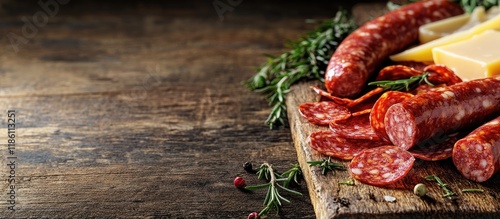 Sliced sausage on a wooden ...