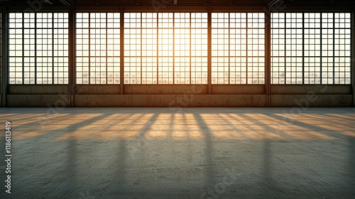 Bright Industrial Loft Studio Space with Large Windows and Natural Light at Sunrise
