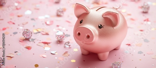 Piggy bank on a pink backgr...
