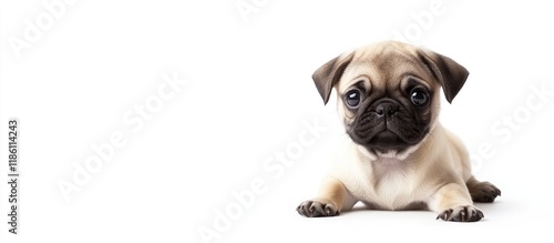 Pug puppy alone on a white ...