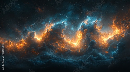 Wallpaper Mural Fiery, cosmic cloudscape with vibrant orange and blue hues. Torontodigital.ca