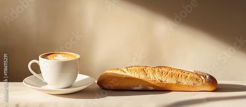 Baguette and cafe au lait. ...