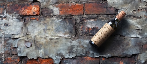 empty cork on aged brick wa...