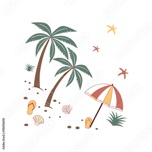 Summer tropical beach elements collection