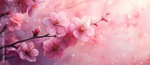 Pink cherry blossoms on a l...