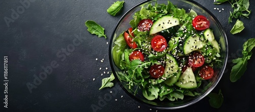 Fresh salad with sesame on ...