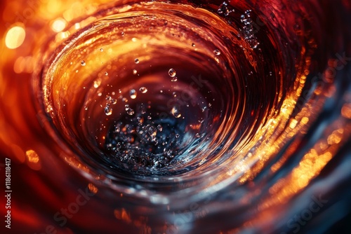 Dynamic liquid vortex with fiery orange hues photo