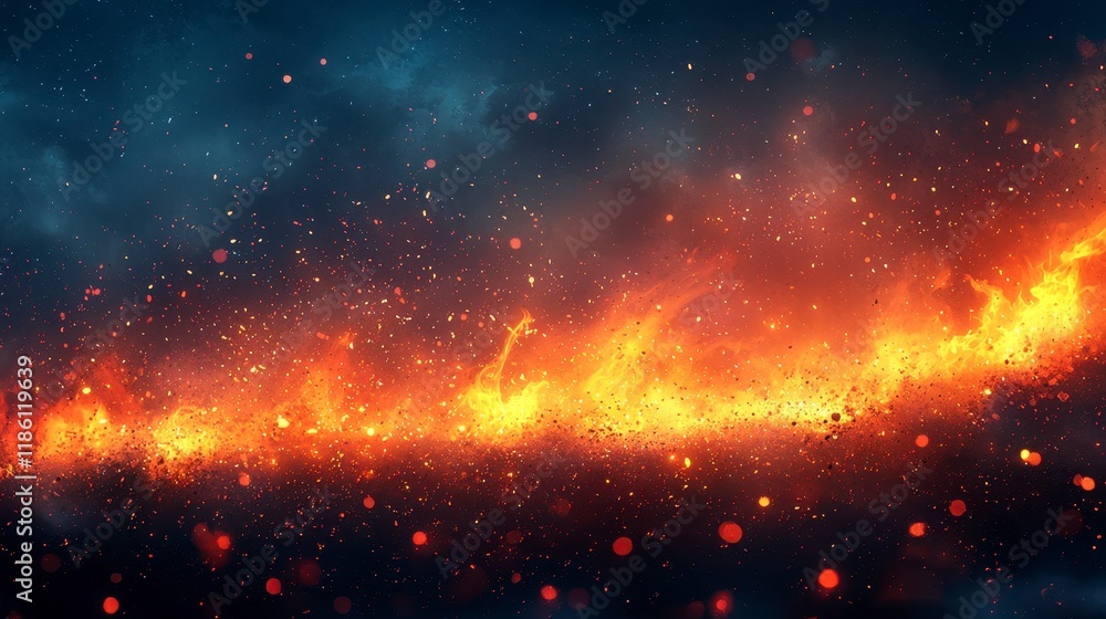 Fiery embers and sparks glowing in the dark. Fiery embers and sparks glowing in the dark.