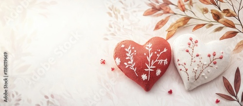 Two handmade cloth hearts W...