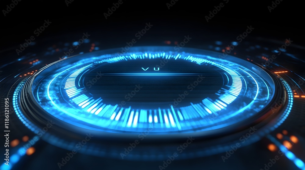 Obraz premium Futuristic Blue Circular Interface Digital Technology Display
