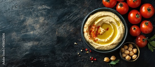 Chickpea hummus drizzled wi...