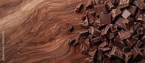 Chopped chocolate on a wood...