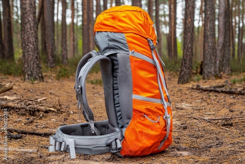 A detailed view of a backpack laden with adventure equipment, awaiting the next expedition photo