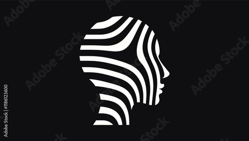woman face tech logo silhouette vector on black backgroung