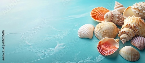 Beach seashells on a colore...