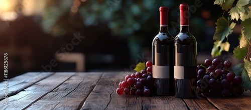wine bottles and wooden tab...