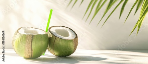 Broken coconut and green co...