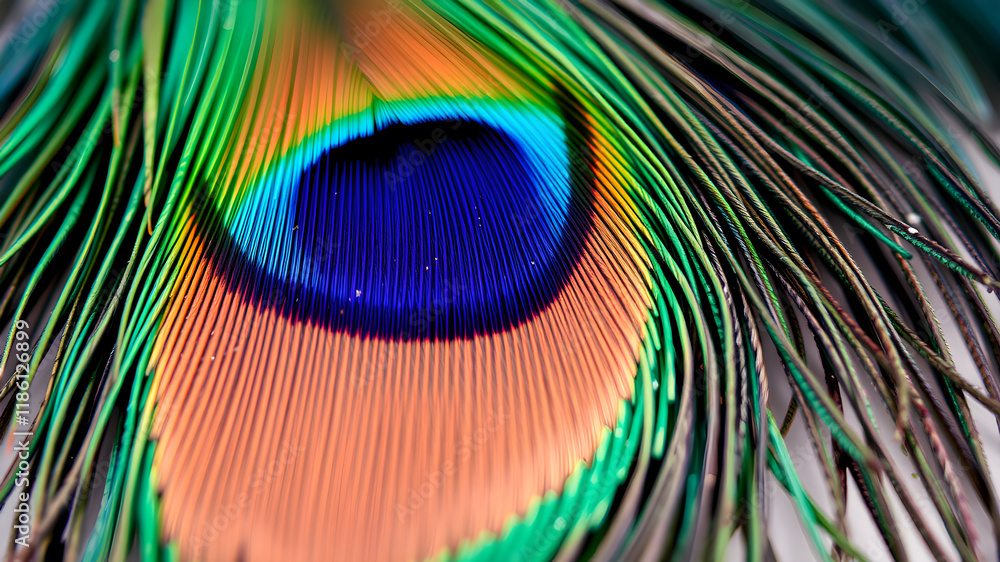 Fototapeta premium Peacock feather close up illustration. Generative AI