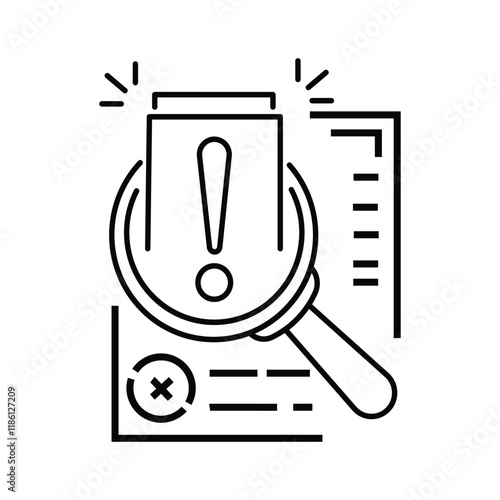assesment for crisis audit icon with thin line page. concept of important tax statistics symbol or business procedure sign. simple linear alert doc logotype graphic web stroke design isolated on white