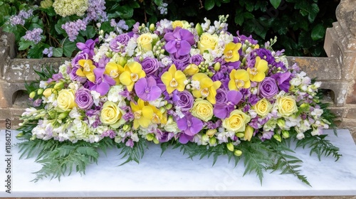 Wallpaper Mural Vibrant Arrangement of Tropical Flowers with Green Foliage Displayed on Marble Surface Torontodigital.ca