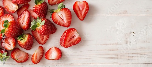 Sliced strawberries on a wh...