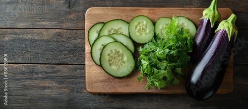 Sliced eggplant and cucumbe...