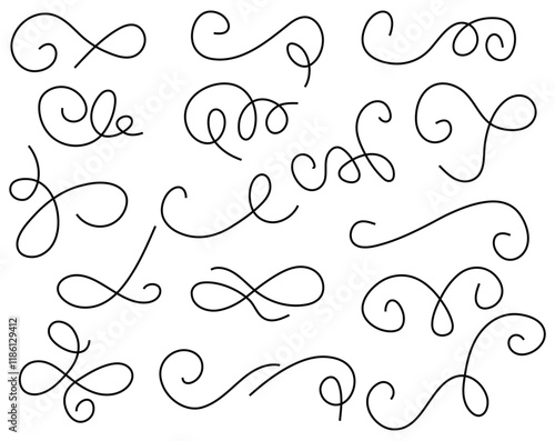 Hand drawn Swirl ornament. Set of swashes, swoops vector illustration.