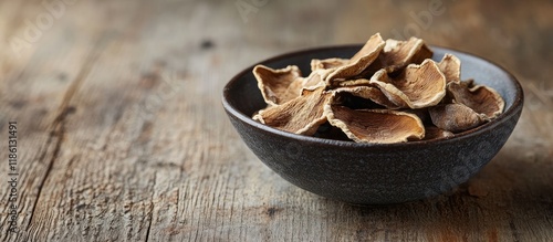 A small bowl of dried shiit...