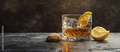 Whiskey with lemon and a sn...