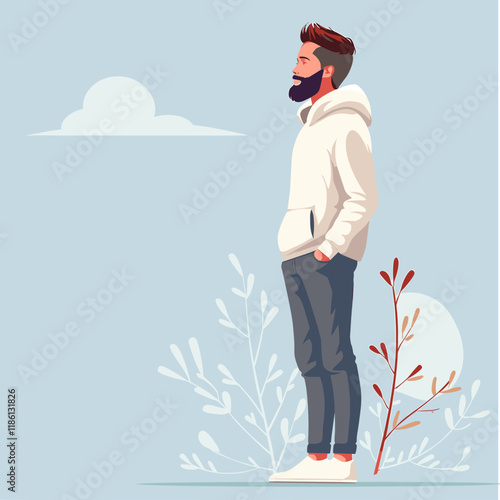 Hipster man with beard. Vector illustration in flat style.