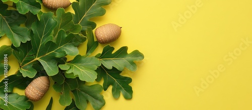 Branch with green oak leave...