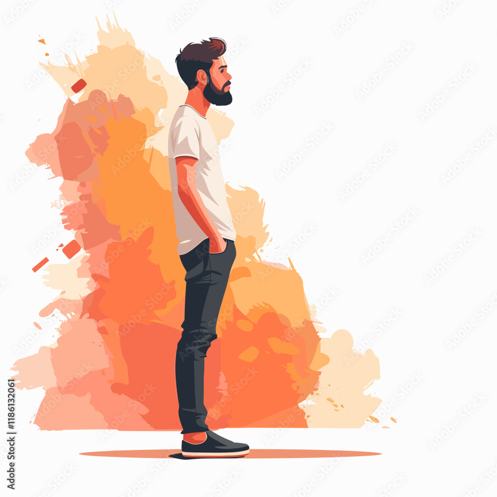 Hipster man with beard and mustache in casual clothes, vector illustration Hipster man with beard and mustache in casual clothes, vector illustration