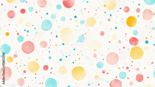 Pastel watercolor circles and dots on white background.