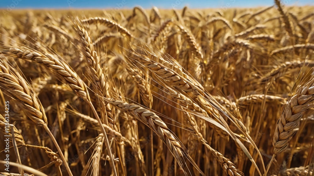 Fototapeta premium Field of Golden wheat under the blue sky