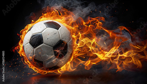 Soccer Ball Surrounded By Intense Flames And Smoke photo