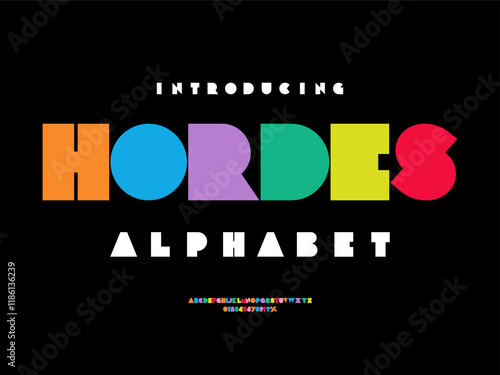 Vector of modern abstract colorful alphabet design uppercase, numbers and symbols