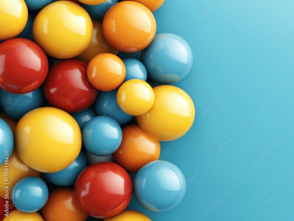 Colorful 3D spheres in red, yellow, and blue on a bright background. Colorful 3D spheres in red, yellow, and blue on a bright background.