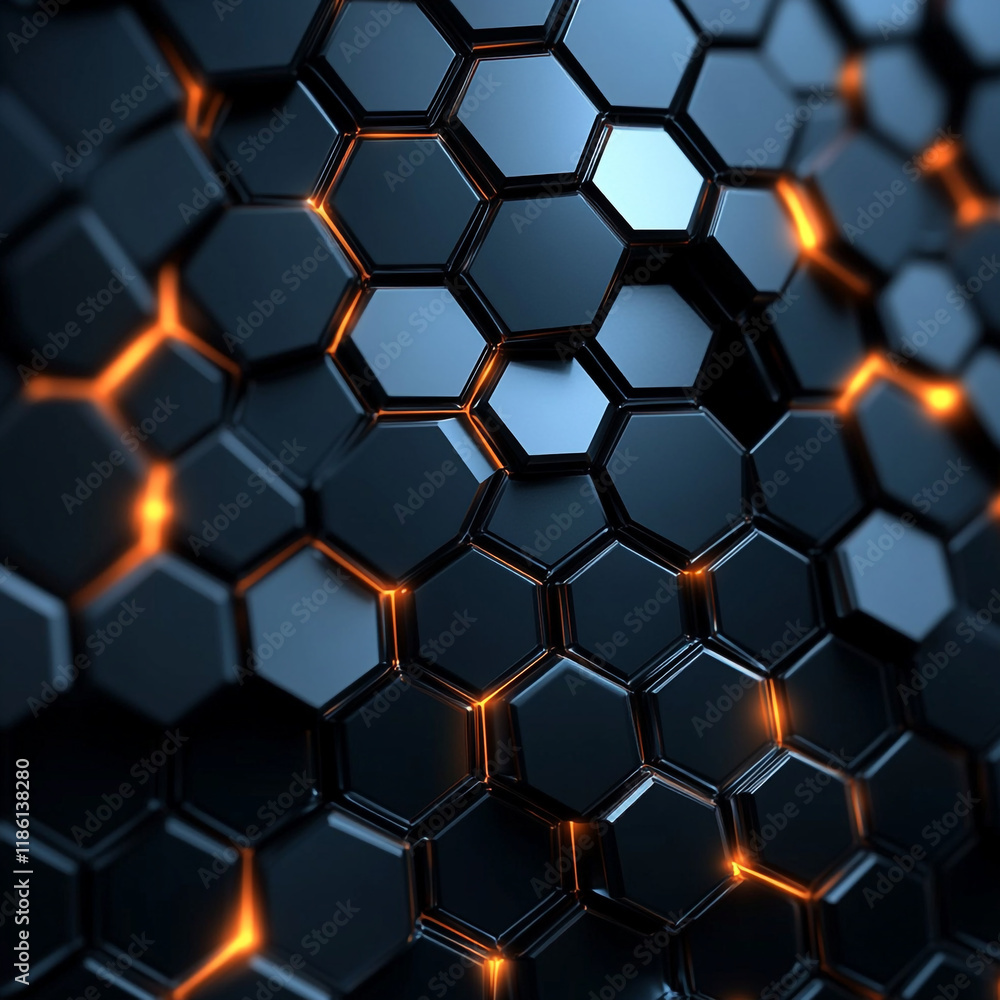 Hexagonal pattern with glowing edges creates a dynamic and futuristic design backdrop Hexagonal pattern with glowing edges creates a dynamic and futuristic design backdrop