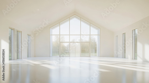 Wallpaper Mural Empty white business office room with white floor, ceiling and walls and sunlight from large windows and empty space white colorless business architecture office room 3d illustration Torontodigital.ca